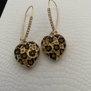 Betsey Johnson Leopard Goldtone embellished heart earrings